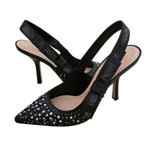 Christian Dior Black Leather J’Adior Crystal Slingback Pumps IT 38 US 8